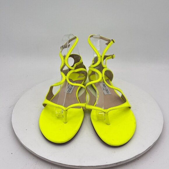 Jimmy Choo Women Size EU 39 US 9 Shocking Yellow Patent Leather Gladiator Shoes - Picture 2 of 13